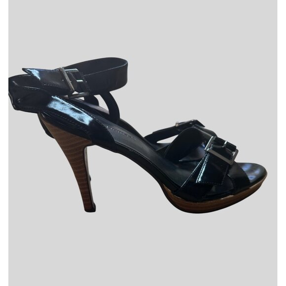 Pierre Dumas 9 Black Patent Leather High Stiletto Heel Sandals Ankle Strap - Picture 3 of 7